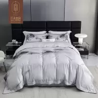 红秀世纺 柔软亲肤铂金棉天丝四件套(水墨山河) 220cm*240cm HX2303-T002
