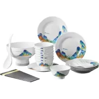 唯都国风千里江山餐具32头W-CJ3321 白色+彩色花纸