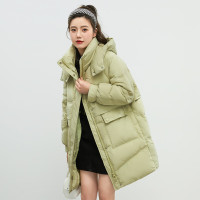 鸭鸭海清同款鸭鸭羽绒服女中长款简约气质连帽韩版时尚休闲外套女