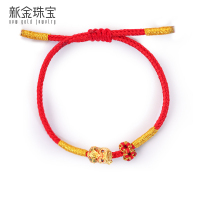 新金珠宝 足金999黄金金狮红绳 中国风5D硬金路路通挂件国潮绳编1042