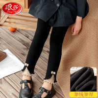 浪莎女童打底裤加绒加厚儿童秋冬保暖裤女孩中大童外穿黑色九分裤子 糖果蝴蝶结-黑色 160(建议身高150-160cm)