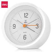 得力(deli)指针式闹钟LE300-WH 简约小巧圆筒闹铃闹钟 低噪走时柔光夜灯 办公家用 白色