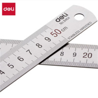 得力 50cm不锈钢直尺 测量绘图刻度尺子 带公式换算表 办公用品 8464