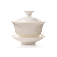 纯白色盖碗茶具套装(大号盖碗2个、10个杯)