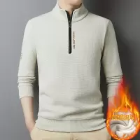半高领拉链毛衣男冬季新款加绒加厚保暖羊毛混纺一体奥粒绒打底衫