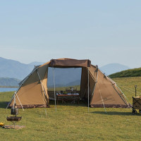 牧高笛 户外精致露营2室1厅大空间帐篷铝杆双开门帐篷 NX21561032暖沙色世家4牛津版