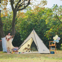 牧高笛帐篷 户外精致露营金字塔型A塔帐篷多人大空间家庭帐纪A塔 NX21561018象牙白