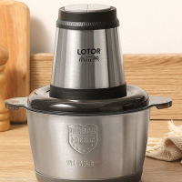 小浣熊绞肉机家用电动多功能小型全自动打馅碎菜搅拌不锈钢料理机 2L钢碗单刀款