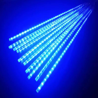 流星雨LED灯 户外防水景观装饰挂树灯 蓝色-30cm长*10根-线长10米(插电款)