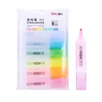 得力(deli) S628 荧光笔 记号笔荧光标记笔 6色 透明扁杆 6只/袋