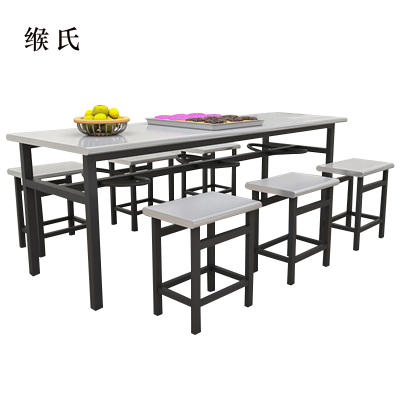 缑氏不锈钢冷轧钢餐桌学生食堂公司职员户外桌椅组合1.6米餐桌+6把椅