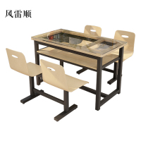 风雷顺餐桌4人学校食堂小吃店快餐桌椅饭堂钢化玻璃桌1200*600*750含椅