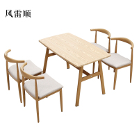 风雷顺新中式餐桌食堂简约现代商用卡座桌子橡胶木4人桌1200*600*750含椅