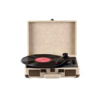 德国巴赫留声机黑胶唱片机蓝牙音响音箱复古留声机老式怀旧唱机礼物仿古胶片 羊巴皮白色唱片机