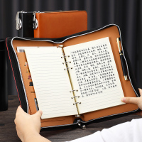 朗捷(longe) 密码锁笔记本子带拉链活页记事本A5密码拉链包