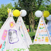 儿童帐篷diy手工画画三角帐篷幼儿园户外活动游戏屋绘画涂鸦小帐篷 1.1米帐篷+丙烯12色+画笔