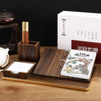 朗捷(longe) 2024年周历木质龙年台历单向历复古带笔筒 国学经典-原木色