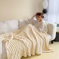 兔毛绒毛毯冬季加厚办公室午睡毯披 100x150cm[披肩毯双面加绒可铺可盖]-兔毛奶白[A类母婴加厚兔毛绒皮草级触感]
