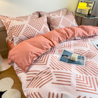 臻梦圆MYJT518生态水洗棉亲肤套件-简约条纹-桃红