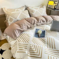 臻梦圆MYJT518生态水洗棉亲肤套件-简约条纹-浅咖