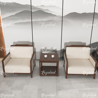 洛诗莲 (RoyceLand) 新中式接待沙发贵宾沙发组合 单人位+单人位+茶几
