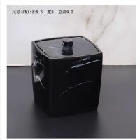 欧式棉签筒牙签筒酒店浴盐罐树脂牙签盒饰品收纳盒带盖化妆棉签盒 黑仿大理石棉签盒