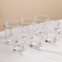 点小洁玻璃杯D29耐高温水具杯具简约客厅杯子水杯家庭套装茶杯家用 透明把杯六只