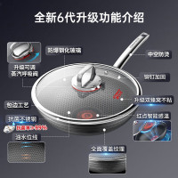 康巴赫第六代炒锅不粘锅抗菌不锈钢炒菜锅双蜂窝锅红点32cm电磁炉燃气灶