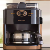 飞利浦(PHILIPS) 美式咖啡机 家用磨豆机 豆粉两用 磨粉机 双豆槽 带预约功能 自动清洗 HD7762/70 金