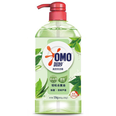 奥妙(OMO)高效去油洗洁精茶树芦荟1.1千克 果蔬餐具净 去农残去油型