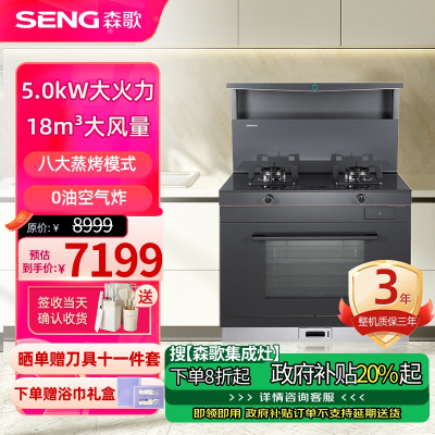 森歌(SENG)集成灶L1ZK蒸烤一体外观美 大容量厨房灶具家用蒸烤箱燃气灶 灰色液化气