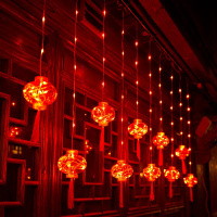 LED大红灯笼 过新年装饰灯场景房间布置灯 横向3米*下垂0.8米(太阳能遥控+USB充电两用款)