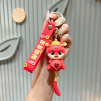 新年龙年吉祥物醒狮挂饰钥匙扣—红色财神龙抱财