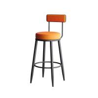 高脚椅 铁艺吧台椅前台椅 座高75cm黑色腿+橙色皮坐垫