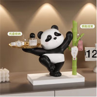 赟 娅 熊猫入户玄关钥匙收纳摆件托盘置物架客厅家居新居装饰品乔迁礼物 功夫熊猫+置物架