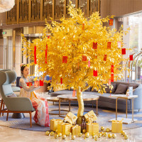 仿真金榕树摇钱树许愿树大型假树发财树新年红包树商场酒店装饰树 高2米x宽1.5米