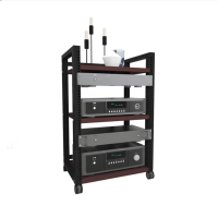 功放机柜架子机箱航空机柜移动机架 12U黑架三层红柚木