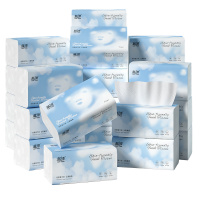 蓝漂白色气垫压花抽纸16包装(云朵小熊)