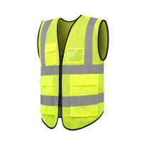 谋福194反光背心马甲工地建筑安全服环卫反光衣多口袋反光工作马甲可定制(多口袋透气马甲 黄色 )