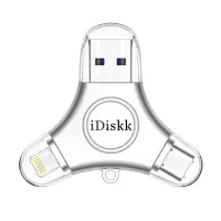 iDiskk 256GB Lightning USB3.0 type-c 苹果安卓手机U盘三合一 银色
