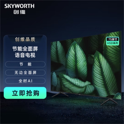 创维电视75H5D 75英寸 节能全面屏远场语音 疾速高刷 4K超高清 2+32G电视机(单位:台)