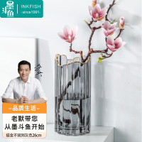 墨斗鱼 金边花瓶直筒灰色玻璃花瓶3884(单位:件)(H)