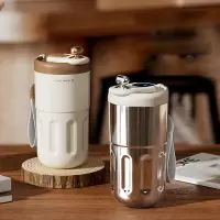 物生物 高颜值咖啡杯316不锈钢智能数显保温杯便携泡茶杯大容量水杯 烟空白410ml