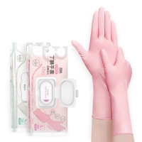 秉秀加厚加长丁腈手套食品级 M号樱花粉(30只装)