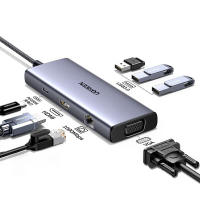 绿联(UGREEN) Type-C扩展坞千兆有线网卡网口转接头[HDMI+VGA+USB+网卡]15599