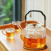 雅集玻璃壶套装玻璃壶套装,苏窗提梁壶≥1300ml+胡桃木电陶炉+一套玻璃杯,高硼硅玻璃嵌套式内胆