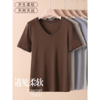 白色天丝正肩短袖T恤女夏季新款宽松显瘦休闲V领半袖体恤上衣薄款