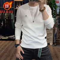 男士圆领卫衣男秋冬新款刺绣韩版修身套头加绒加厚秋装打底衫
