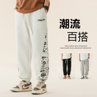 灰色卫裤新款休闲裤子男男装男宽松潮牌束脚裤春秋季男生刺绣