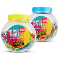 得力(deli)0053 彩色回形针曲别针别针银色金属回旋针大小号 200只/桶装 1筒装